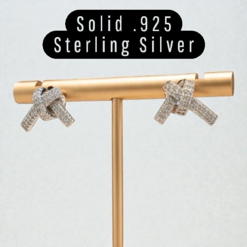 Sterling Silver Pavé CZ Knot Stud Earrings